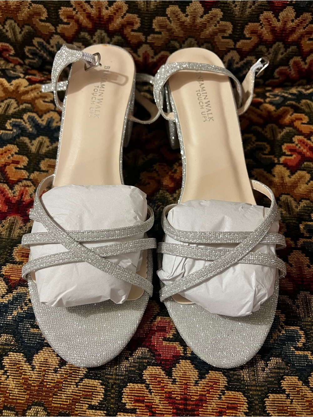 Benjamin Walk Silver Glitter Low Block Heel Sandals